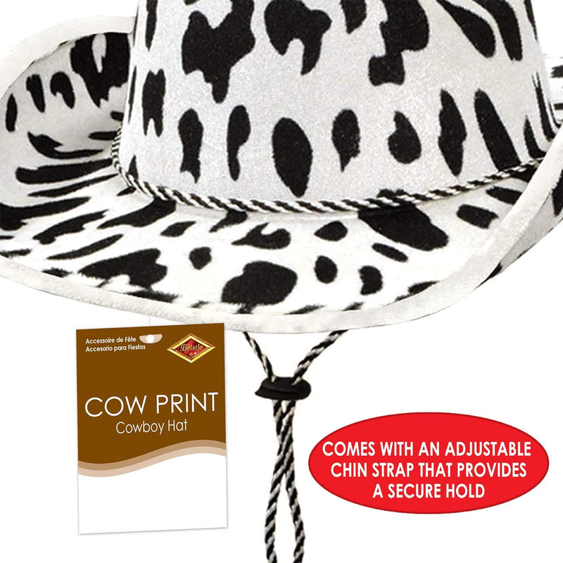 Beistle Cow Print Cowboy Hat – One Size Fits Most, Adjustable Chin Strap.