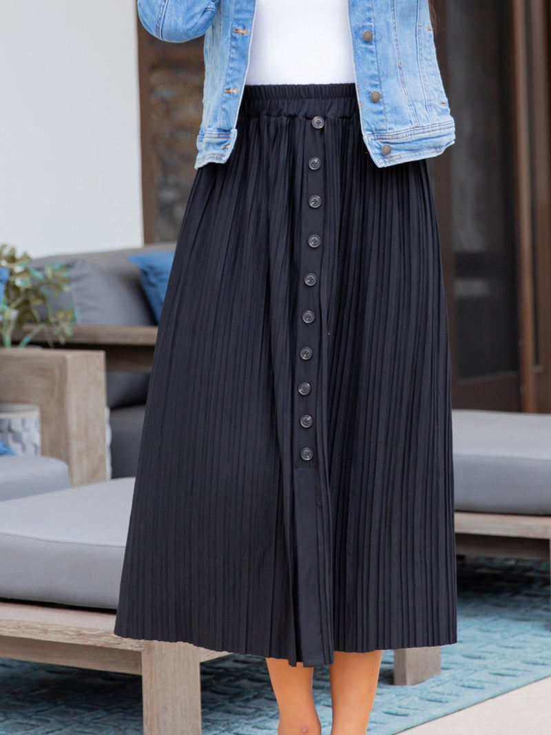 Elastic Waist Pleated Buckle Casual Hip Mid Skirt