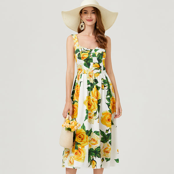 Sleeveless Floral A Line Elegant Dress