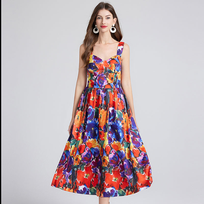 Sleeveless Floral A Line Elegant Dress