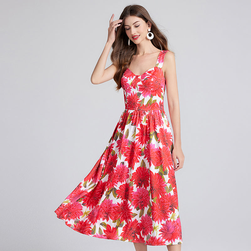 Sleeveless Floral A Line Elegant Dress