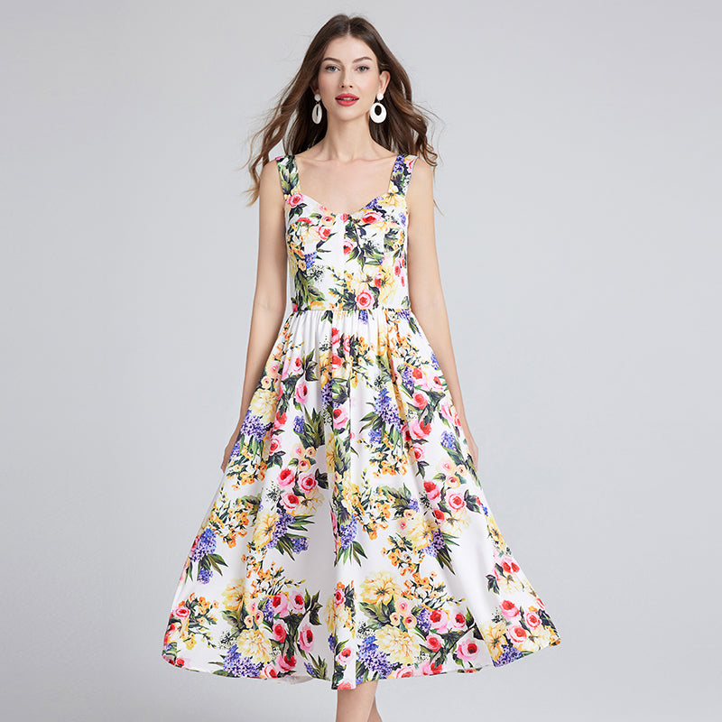 Sleeveless Floral A Line Elegant Dress