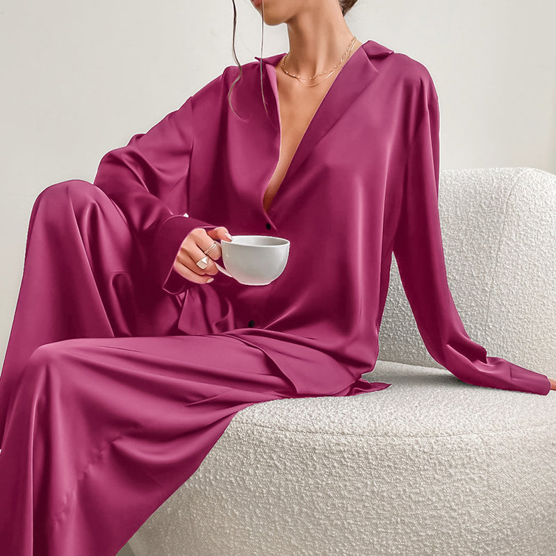 Dinazah Women Solid Color Ice Silk Loose Pajamas