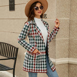 Dinazah Houndstooth Knitted Collar Trench Coat