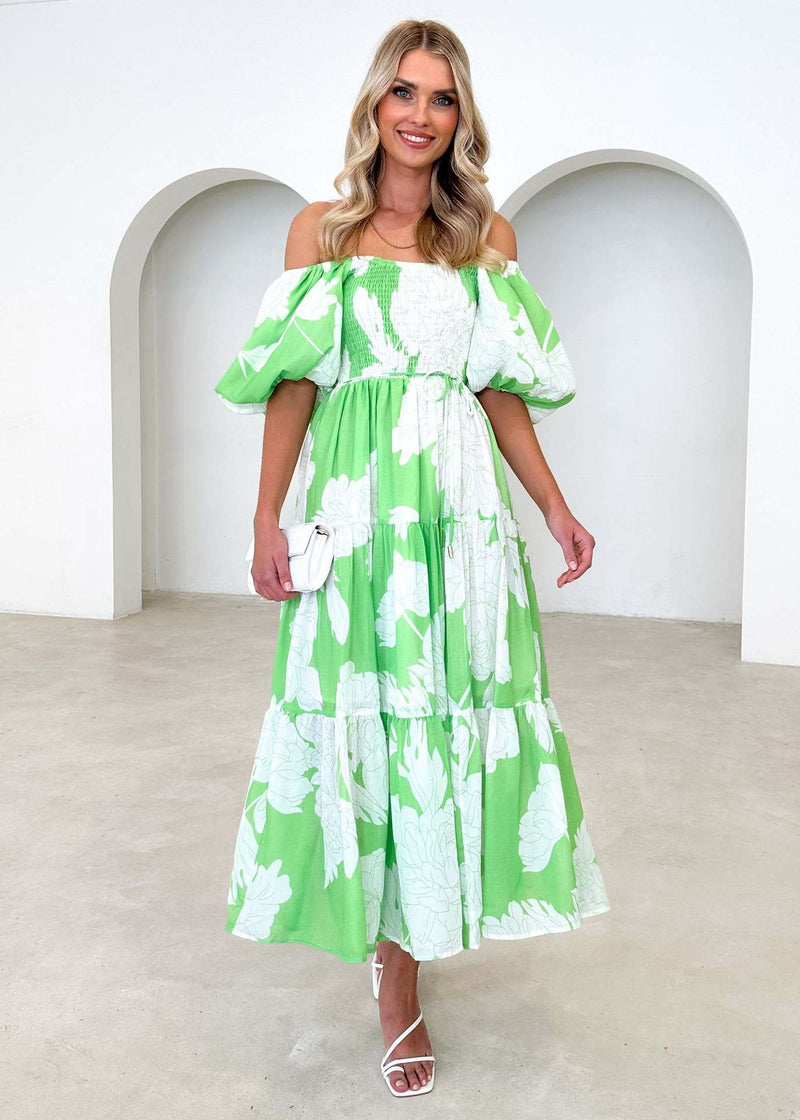 Floral Print off Shoulder Puff Sleeve Dress