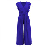 Dinazah Pleated V neck Wide Leg Jumpsuit