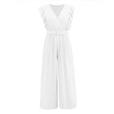 Dinazah Pleated V neck Wide Leg Jumpsuit