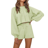 Dinazah Sleeve Sweater Shorts Solid Color Homewear Suit