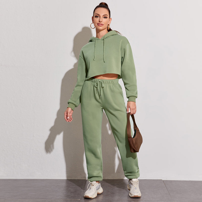 Long-Sleeved Short Sweater Straight Leg Pants Suit