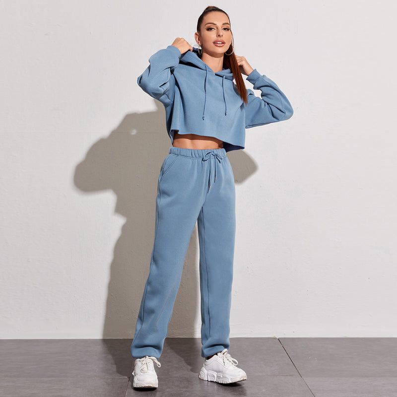 Long-Sleeved Short Sweater Straight Leg Pants Suit