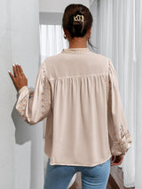 Dinazah Crew Neck Floral Embroidery Blouse