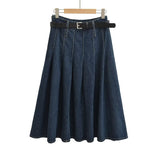 High Waist Stitching Long Pleated Skirt