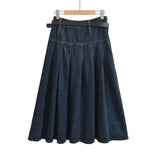 High Waist Stitching Long Pleated Skirt