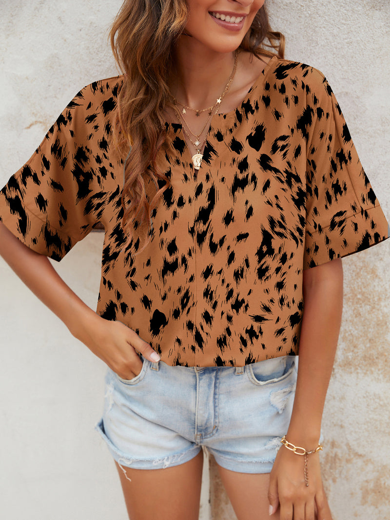 Dinazah Printed V Neck Short Sleeved Top