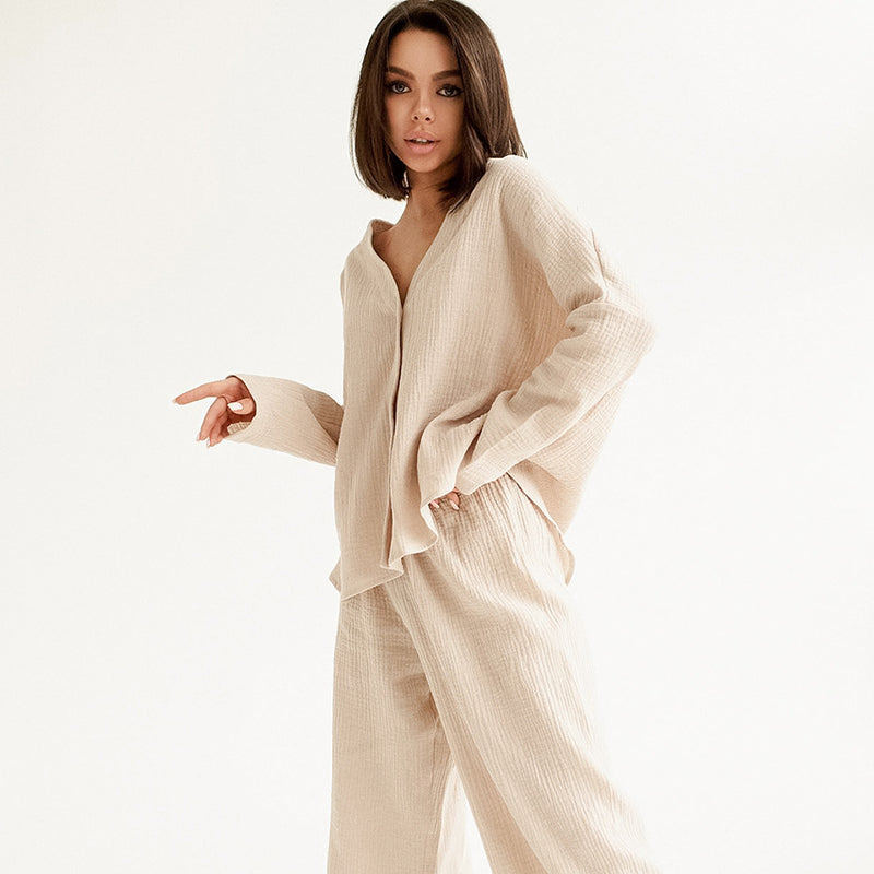 Dinazah V-neck French Long Sleeve Pajamas