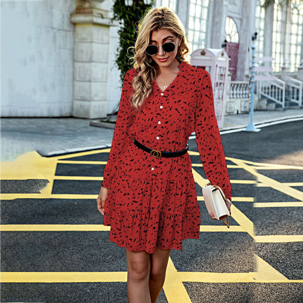 Dinazah Women Long Sleeve Floral Dress with Half Button