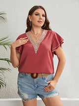 Dinazah Lace V neck Loose Top