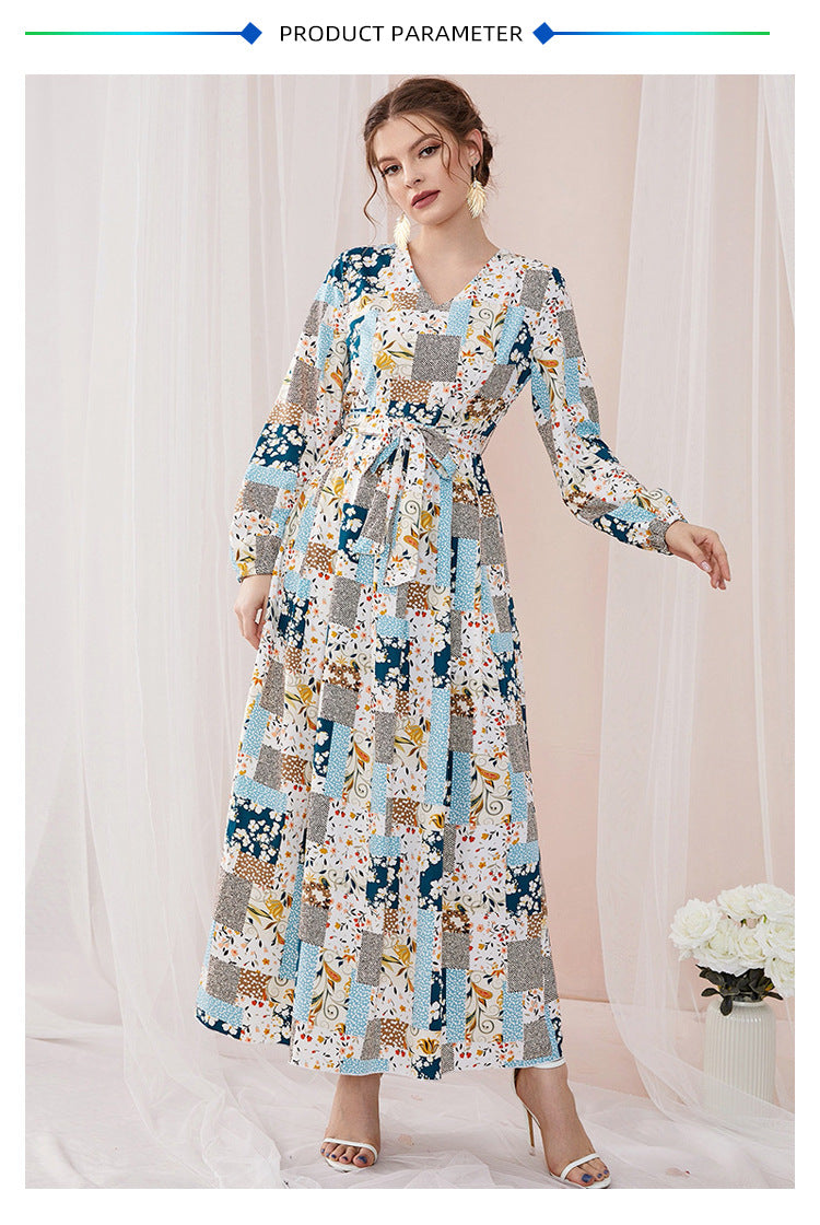 Dinazah V-neck Long Sleeve Floral Print Dress