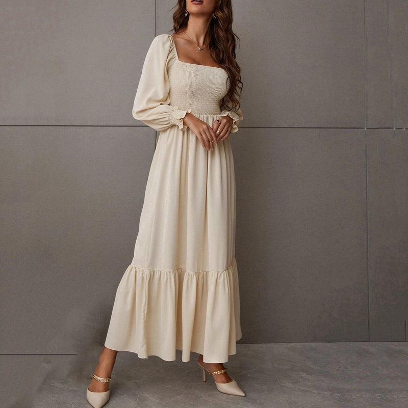 Dinazah Pullover Square Collar Long Sleeve Dress