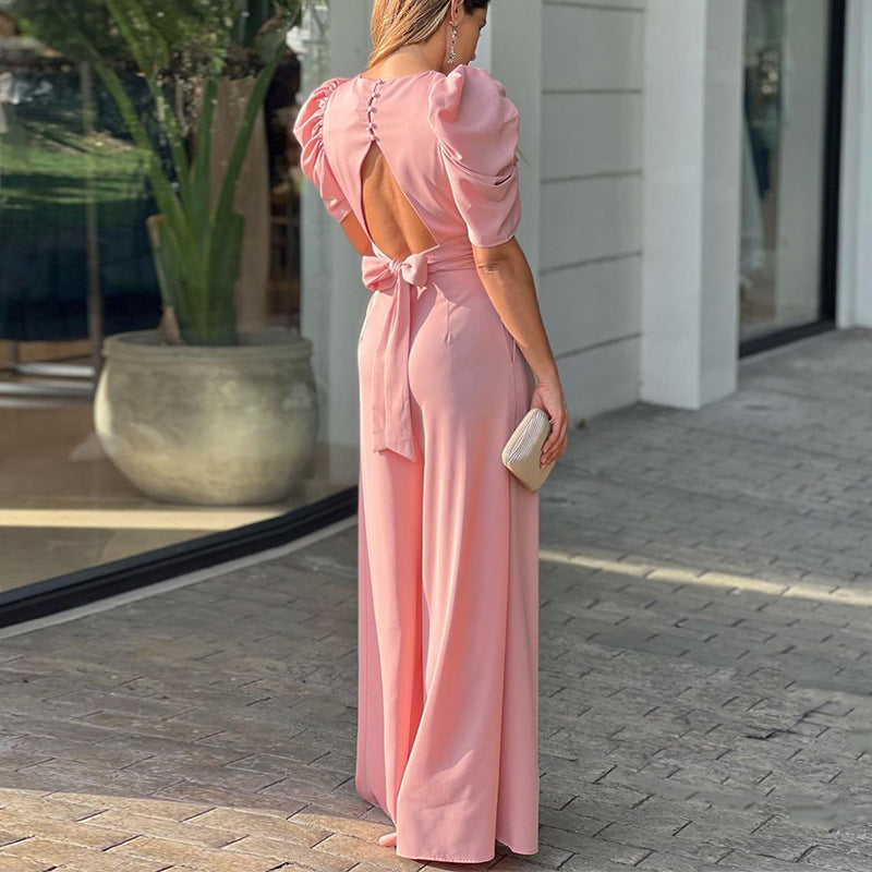 Dinazah V-neck Backless Long Jumpsuit