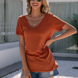 Dinazah V-neck Patchwork Short-Sleeved T-shirt