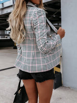 Dinazah Plaid Button Small Blazer Slim Collared Short Coat