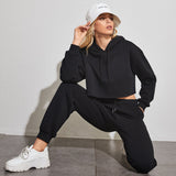 Long-Sleeved Short Sweater Straight Leg Pants Suit