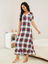 Dinazah Plaid Short-Sleeved Nightdress Women