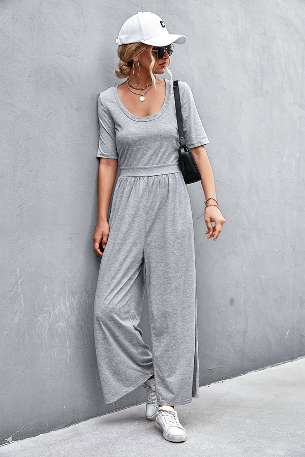 Short Sleeve Loose Wide Leg Jumpsuit