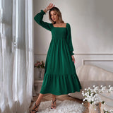 Dinazah Pullover Square Collar Long Sleeve Dress