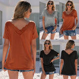 Dinazah V-neck Patchwork Short-Sleeved T-shirt