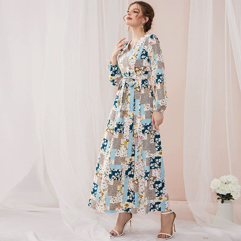 Dinazah V-neck Long Sleeve Floral Print Dress