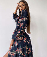 Dinazah Women Floral Square Collar Long Sleeve Dress