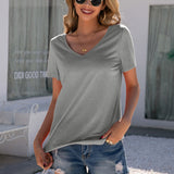 Dinazah V-neck Patchwork Short-Sleeved T-shirt