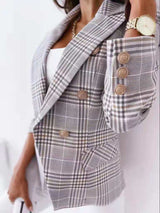 Dinazah Plaid Button Small Blazer Slim Collared Short Coat