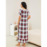 Dinazah Plaid Short-Sleeved Nightdress Women