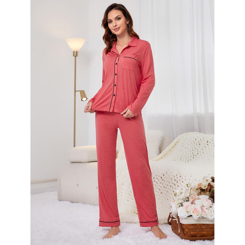 Dinazah Pajamas Women Casual Cardigan Long Sleeved Suit