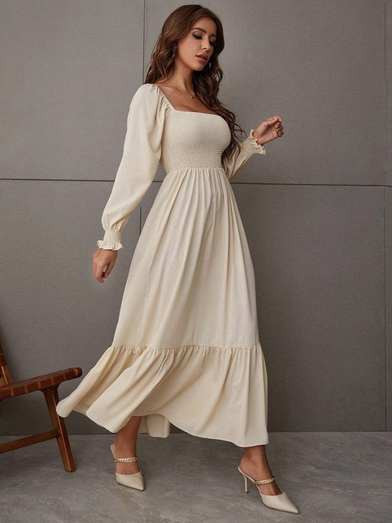 Dinazah Pullover Square Collar Long Sleeve Dress