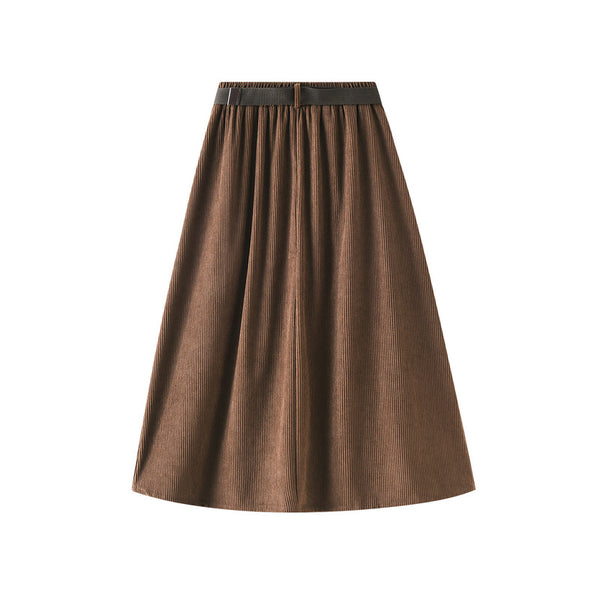 Mid Length Corduroy Skirt with Belt
