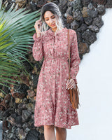 Dinazah Bow Collar Bell Sleeve Floral Dress