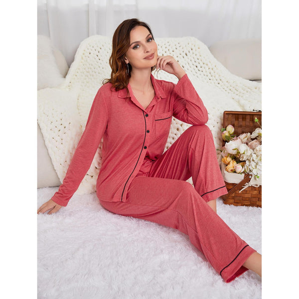 Dinazah Pajamas Women Casual Cardigan Long Sleeved Suit