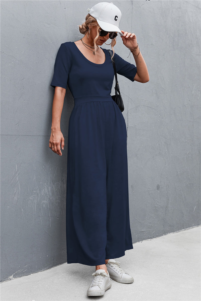 Short Sleeve Loose Wide Leg Jumpsuit