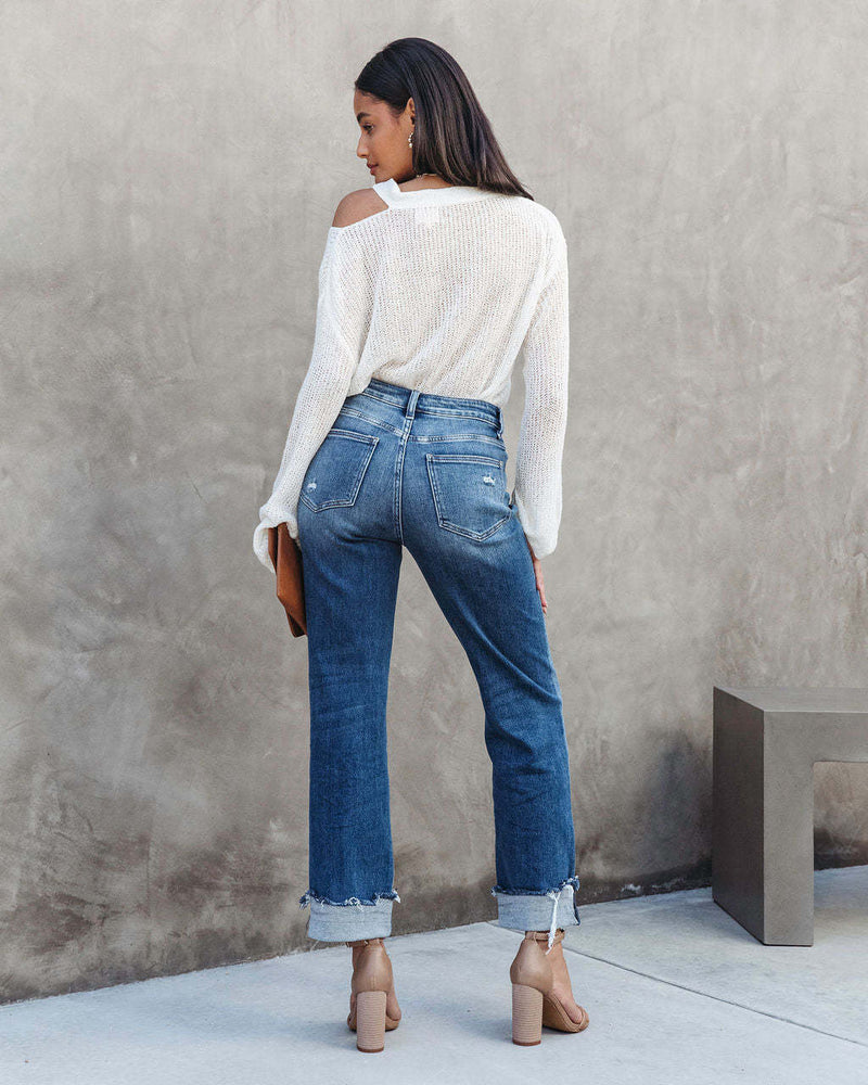 Dinazah Washed out Straight Leg Denim Trousers