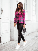 Dinazah Plaid Button Small Blazer Slim Collared Short Coat