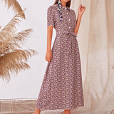 Dinazah French Style Floral Long Dress