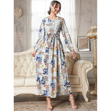 Dinazah V-neck Long Sleeve Floral Print Dress